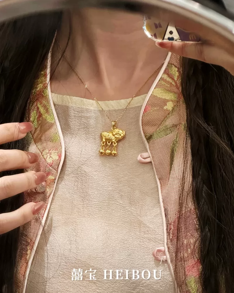 【3D硬金】小猪牌铃铛-项链吊坠