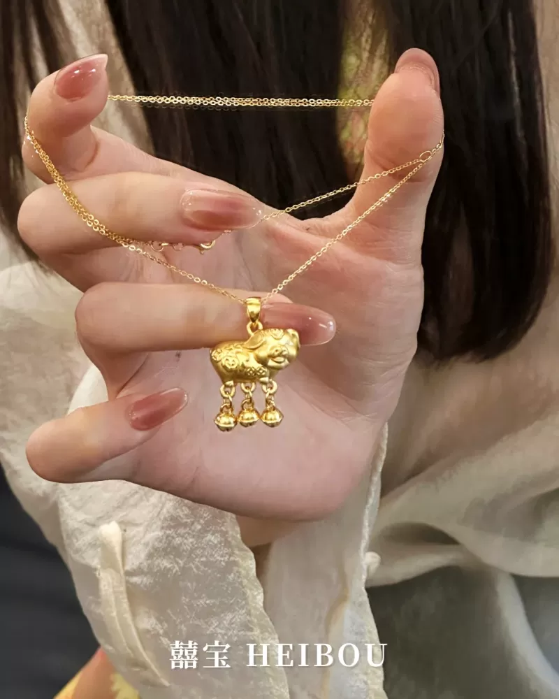 【3D硬金】小猪牌铃铛-项链吊坠