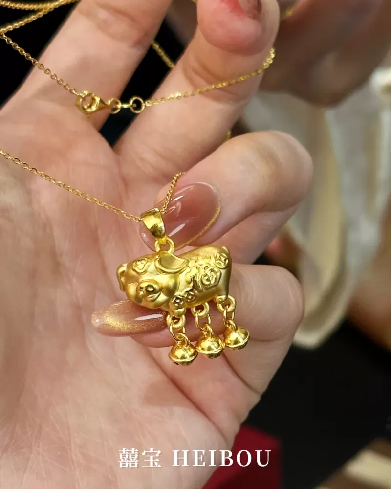 【3D硬金】小猪牌铃铛-项链吊坠