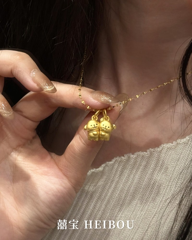 【3D硬金】贴贴线条小狗-吊坠（磁吸）