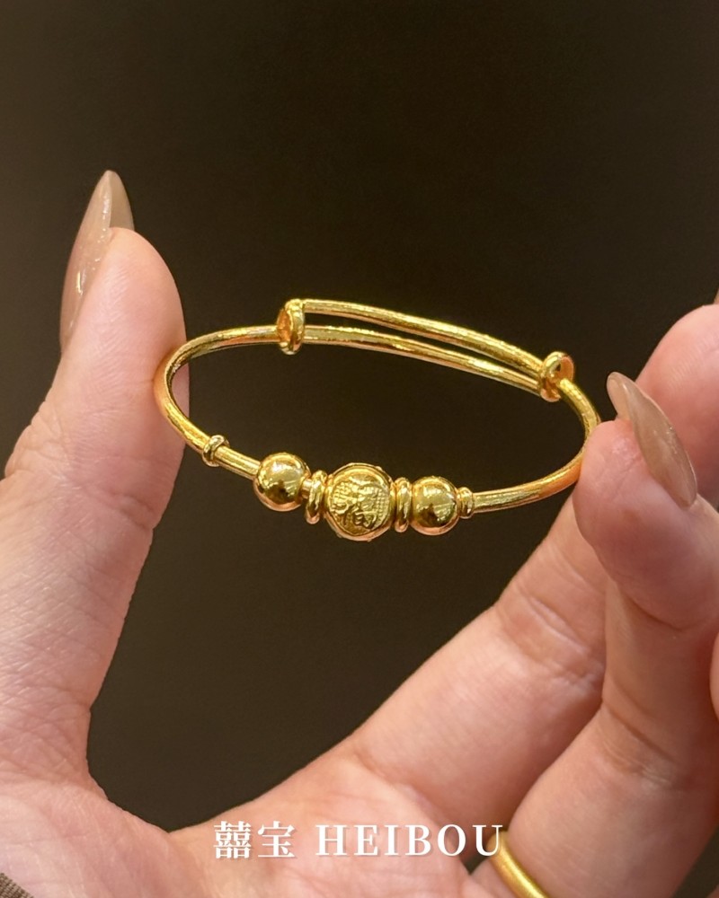 【5D硬金】三连福珠-宝宝手镯