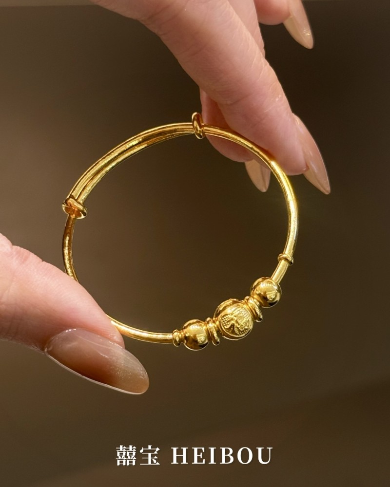 【5D硬金】三连福珠-宝宝手镯