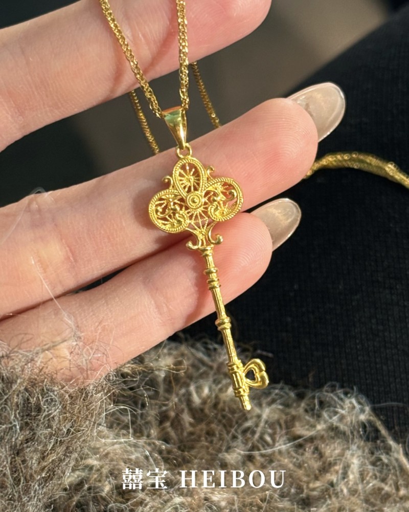 【5G实心】花丝三叶草钥匙-吊坠