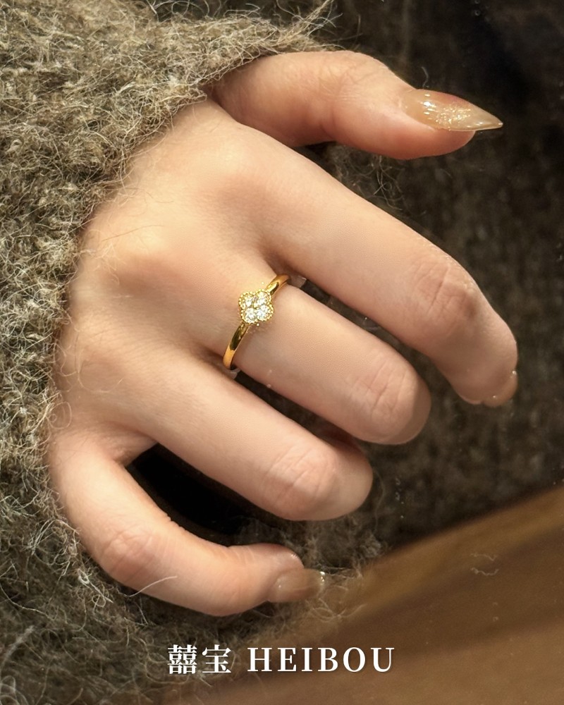 【6D镶嵌】四叶草单花戒指