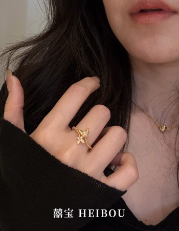 【6D镶嵌】点钻双蝶戒指