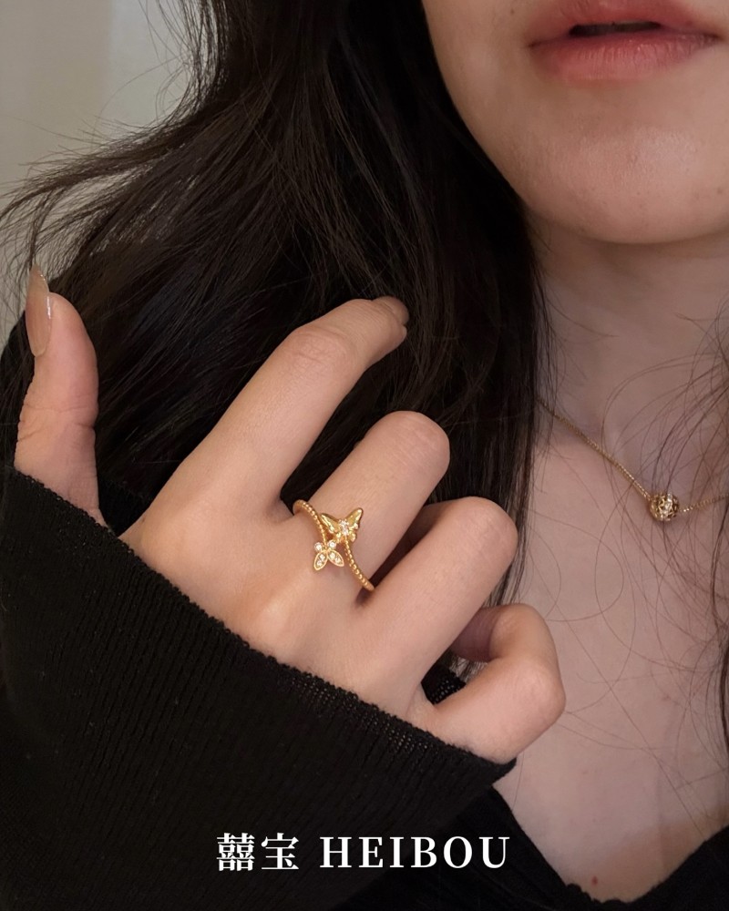 【6D镶嵌】点钻双蝶戒指