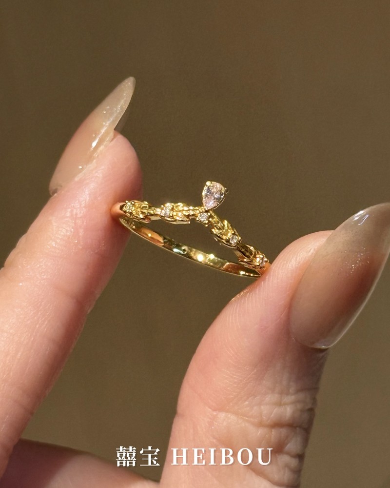 【6D镶嵌】花枝粉水滴-戒指