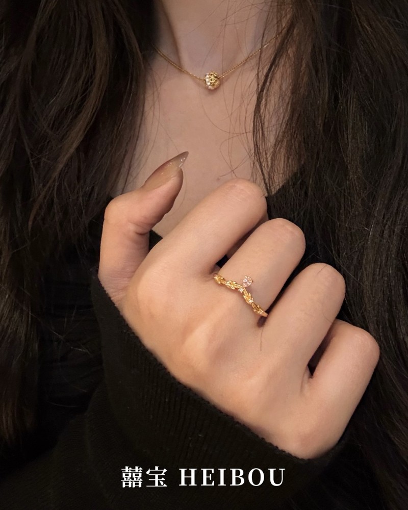 【6D镶嵌】花枝粉水滴-戒指