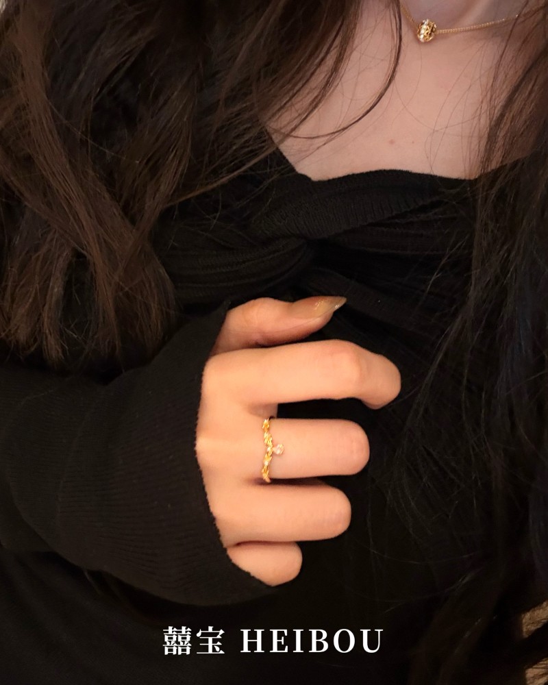 【6D镶嵌】花枝粉水滴-戒指