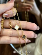 【5G实心】虎眼石/白母贝单花四叶草-手链