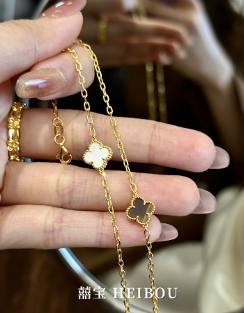 【5G实心】虎眼石/白母贝单花四叶草-手链