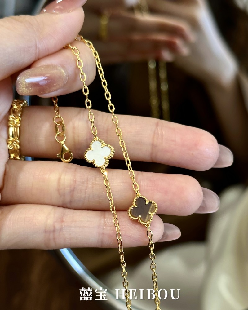 【5G实心】虎眼石/白母贝单花四叶草-手链