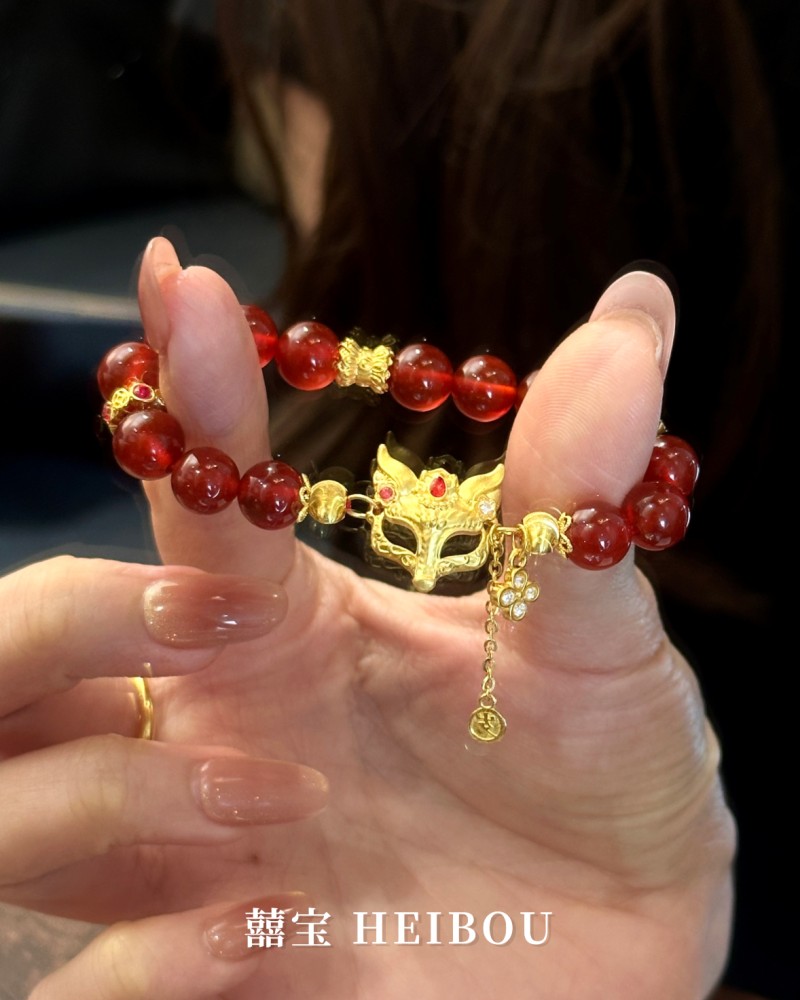【囍宝原创】狐面红玛瑙手串/项链编绳