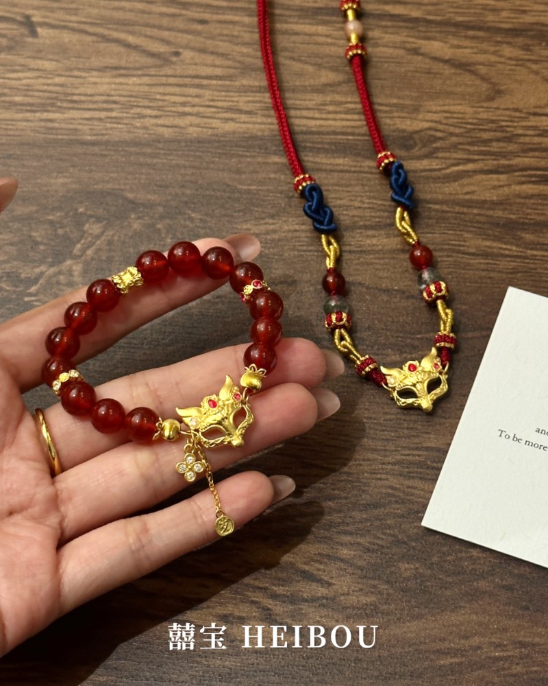 【囍宝原创】狐面红玛瑙手串/项链编绳